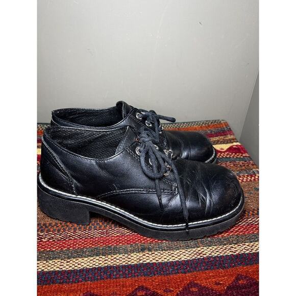 Harley Davidson Womens Black Leather Ankle Lace Up Shoe Y2K Sz 9 - Picture 4 of 8